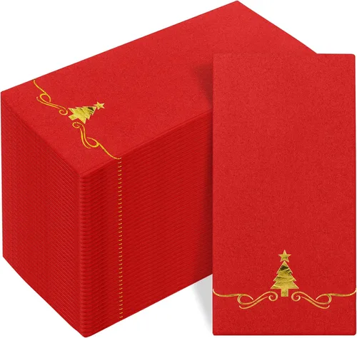 Vista 10 de Paquete de 100 Servilletas Desechables de Invitados de Navidad de 12 x 17 Pulgadas Servilletas de Árboles de Navidad con Papel Dorado Toallas