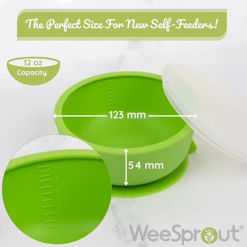 Vista 9 de WeeSprout Paquete de alimentación para bebés, tarros de vidrio para almacenamiento de alimentos, 2 ventosas de silicona, 3 cucharas para bebés