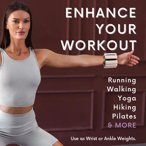 Vista 5 de Polyfit - Par de pesas para muñeca y tobillo - Pesas ajustables para tobillo para mujeres y hombres - Pulsera portátil para ejercicio, yoga