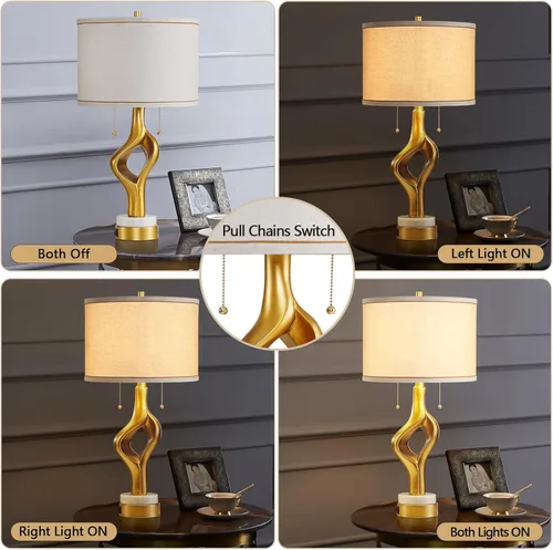 Vista 4 de Juego de 2 lámparas de mesa modernas de 26" para sala de estar y dormitorio, lámpara de mesa escultórica dorada con 2 puertos USB, lámparas