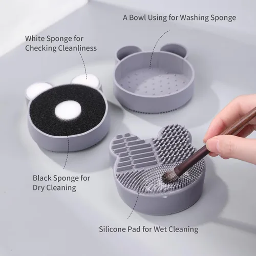 Vista 4 de MSQ Alfombrilla de limpieza de brochas de maquillaje con esponja de eliminación de color 2 en 1, almohadilla limpiadora de silicona para limpieza