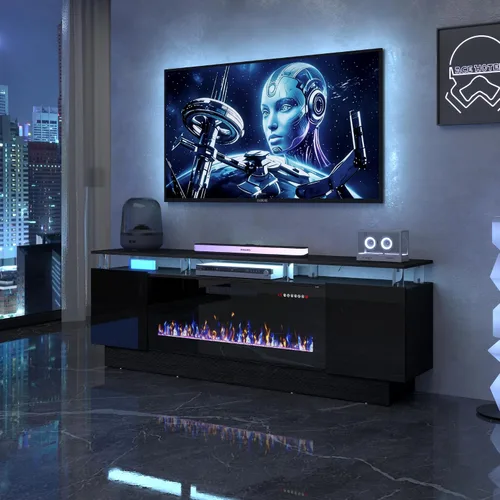 PUKAMI Soporte de TV con chimenea de 70 pulgadas con chimenea eléctrica de 36 pulgadas, centro de entretenimiento con luz LED con almacenamiento