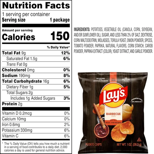 Vista 3 de Papas fritas con sabor a barbacoa de Lay's, bolsas de 1 oz, (paquete de 40) (el embalaje y la fórmula pueden variar)