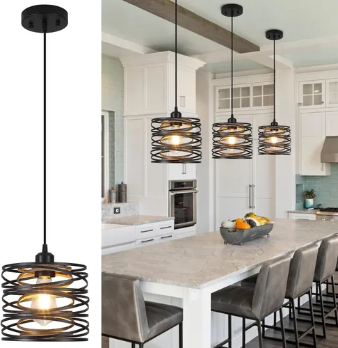 Lámpara colgante, isla de cocina, lámparas colgantes de madera, granja, metal, iluminación colgante para comedor, dormitorio, bar, oficina, negro 1