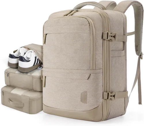 Vista 9 de BAGSMART - Mochila de viaje de 37L con compresión, mochila expandible para llevar con cubos de embalaje, mochila de fin de semana resistente al Gris