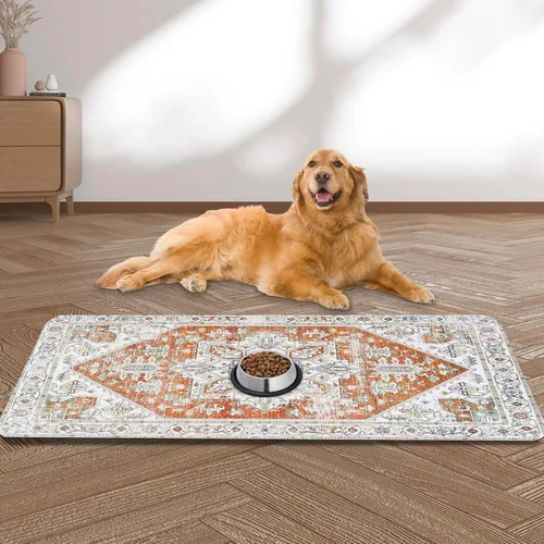 Vista 8 de Tapete Grande para Alimentación de Mascotas, 15.7" x 39.3" Bohemio Absorbente de Secado Rápido Tapete para Perros para Tazón de Comida y Agua