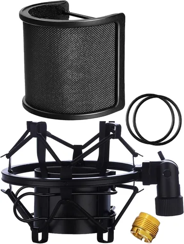 Soporte para micrófono, con montaje flotante antivibración, con filtro de sonido y con enganche para micrófonos con diámetro de 1.81 pulgadas a 2.08