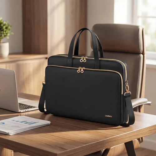 Vista 7 de Funda para Laptop Bolsa Mujeres Hombres Funda para Computadora Compatible con MacBook/Dell/HP/Acer/ASUS, Maletín de Transporte de Hombro Negro