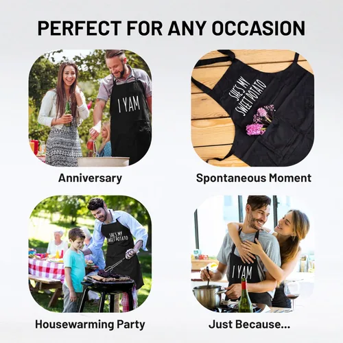 Vista 3 de Funny Couple Aprons Gift Ideas For Her Him Wedding, Engagement, Bridal, Birthday Kitchen Cooking Set