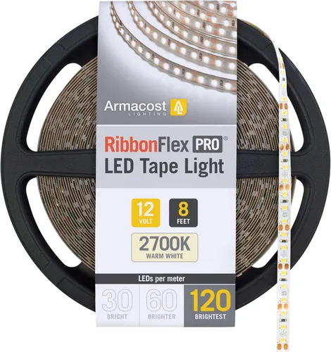 Vista 32 de Armacost Lighting RibbonFlex Pro 133230 - Tira de luces LED blancas de 12 V, 120 LED/m, 2700K, 16.4 pies