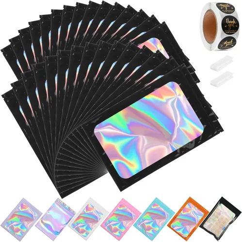 Paquete de 100 bolsas de Mylar de 7.8 x 11.8 pulgadas con ventana transparente, bolsas de papel de aluminio resellables grandes de cuarto de galón