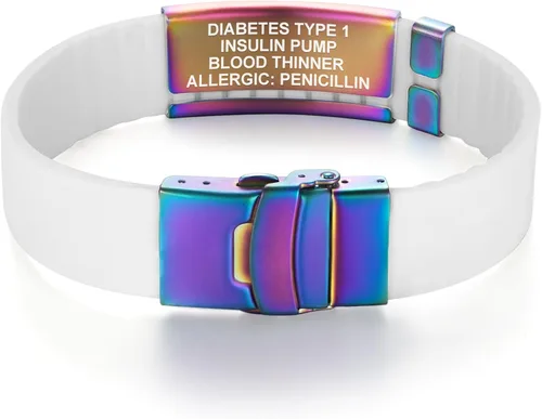 Vista 45 de Divoti Pulsera de identificación de alerta médica grabada personalizada, grabado láser de doble cara, pulsera de silicona, cierre de seguridad