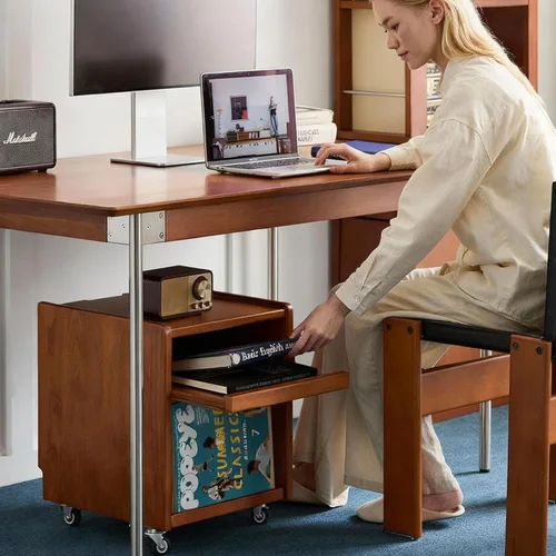 Vista 3 de Solid Wood Mobile Side Table with Wheels,Rolling Side Table with Storage,Unique Floating Design Storage Organizer for Bedroom, Living Room, Small