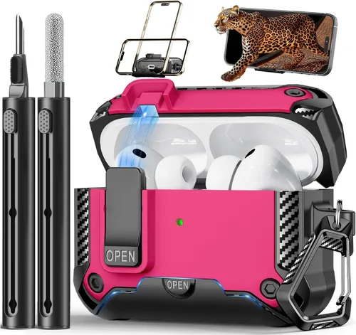 Vista 35 de Funda para AirPods Pro de 2ª Generación con Soporte para Teléfono, Protección Completa contra Caídas con Diseño de Interruptor Automático a Presión