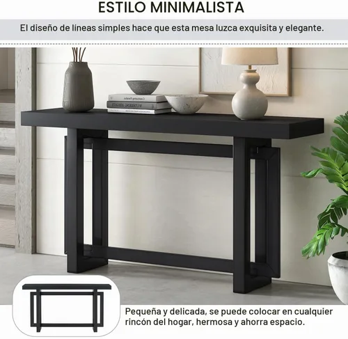Vista 3 de Mesa consola de madera maciza, 59.1 pulgadas, entrada extralarga, mesa de sofá para entrada, pasillo, sala de estar, vestíbulo, estilo minimalista