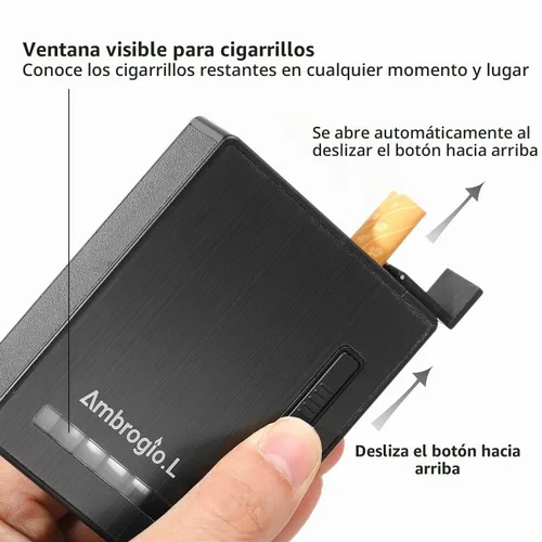 Vista 4 de Ambrogio.L Paquete completo de 20 cigarrillos regulares/caja con encendedor de arco USB recargable, sin llama, a prueba de viento, a prueba