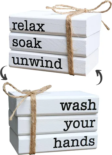 Vista 11 de LIVDUCOT Mini Libros Decorativos Blancos de Estilo Granja para Decoración de Bandejas Escalonadas - Pila de Libros de Madera Libros Falsos para Mesa