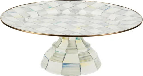 Vista 9 de MACKENZIE-CHILDS Plato de pedestal esmaltado, soporte redondo para tartas, mini, verde y blanco esmeralda a cuadros