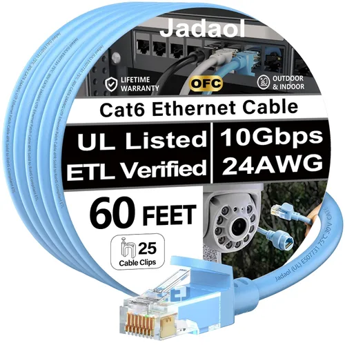 Vista 19 de Cable Ethernet Cat 6 de 1 pie (paquete de 6), para exteriores e interiores, compatible con red Cat7 de 10 Gbps, cable de conexión LAN plano