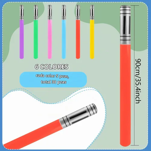Vista 2 de 30 piezas de espada de sable de luz inflable, juguetes de disfraz de sable de luz para niños, regalos de fiesta de cumpleaños, 6