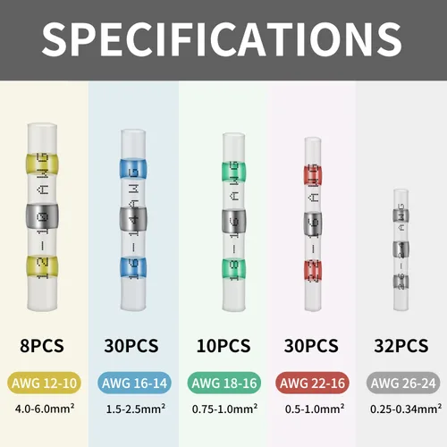 Vista 2 de 110 piezas de conectores de alambre termorretráctiles, kit de conectores de tope de sello de soldadura, terminales de empalme impermeables para uso