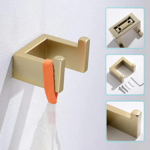 Vista 5 de Gold Towel Bar Set 4 Pieces Bathroom Hardware Set Wall Mounted Stainless Steel,Towel Bar+Towel Holder+Towel Hook+Toilet Paper Holder,23.6 inch