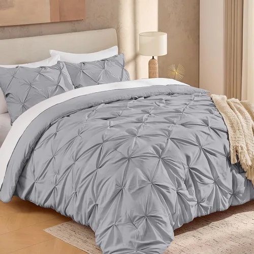 Vista 21 de Andency - Juego de edredón de tamaño California king, 3 piezas, plisado, king de gran tamaño, de relleno alternativo de microfibra, color gris pardo