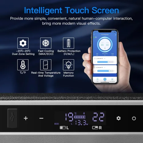 Vista 6 de BODEGA COOLER Refrigerador de coche de 12 voltios, congelador portátil, refrigerador de automóvil de doble zona WIFI APP Control, 95 cuartos (90.2L)