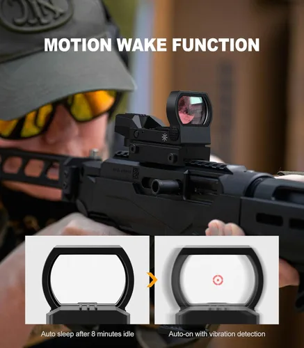 Vista 4 de Feyachi Vista Reflex Red Green Dot Optics 4 Vista de retículas ajustables con ajuste de brillo de botón