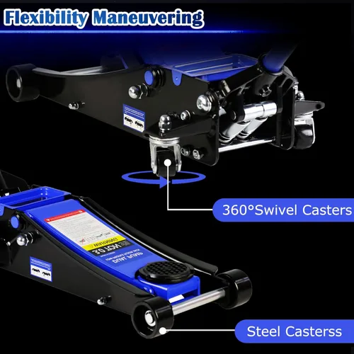 Vista 7 de Gato hidráulico de perfil bajo, profesional, de acero resistente, con bomba de elevación rápida de doble pistón, capacidad de 3 toneladas
