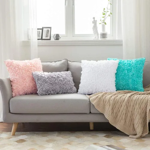 Vista 5 de MIULEE - Funda para cojín de diseño romántico de flores de gasa 3D para la decoración de sofás, dormitorios, autos
