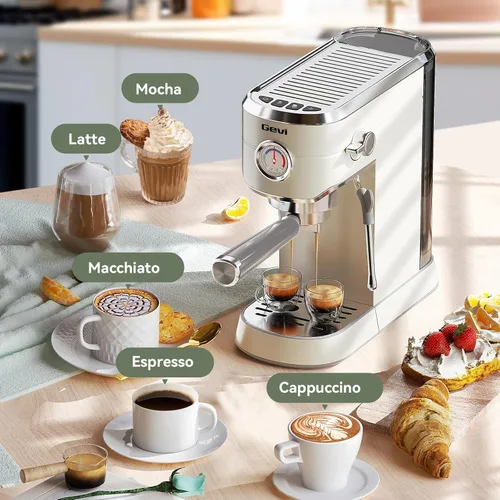 Vista 2 de Gevi Cafeteras comerciales para café expreso, máquina profesional de café con espumador de leche, máquinas de café expresso de acero inoxidable