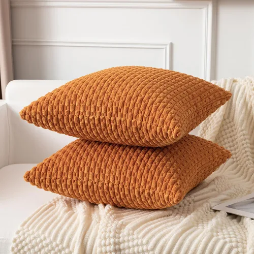 Vista 383 de Kevin Textile - Juego de 2 fundas de almohada decorativas de pana suave, estilo bohemio, a rayas, decoración del hogar para sofá, cama, sofá y sala