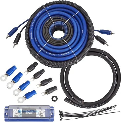 InstallGear Kit de cableado de amplificador de 4 calibre - Kit de cableado de subwoofer de 17 pies con cables de especificaciones reales - Juego de