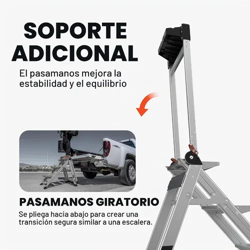 Vista 3 de Escaleras Little Giant Jumbo Step, taburete plegable de 3 pasos, 2.2 pies de aluminio, con plataforma, pasamanos y bandeja para herramientas