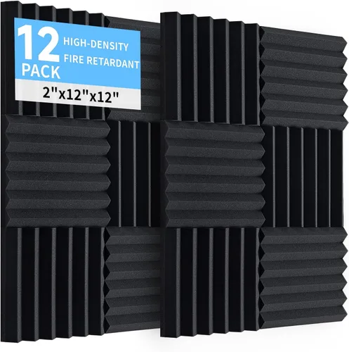 Paquete de 12 paneles acústicos, de alta densidad de 12 x 12 x 2 pulgadas, insonorizantes, resistentes al fuego, paneles insonorizados para estudio