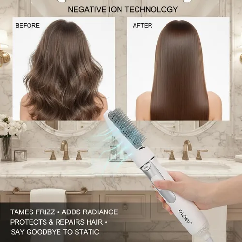 Vista 2 de Herramienta de peinado eléctrica 2 en 1 para secador de pelo, cepillo secador de pelo con peine de burlas, alisador de cabello ajustable de 3