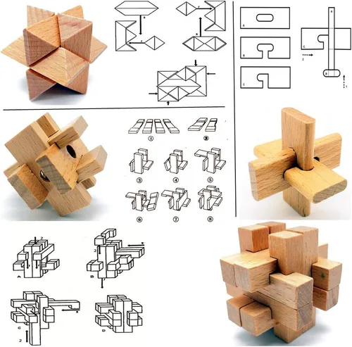 Vista 4 de Guaishou 10-in-One 3D Small Wooden Puzzles Kongming Lock IQ Test Toy for Teens and Adults