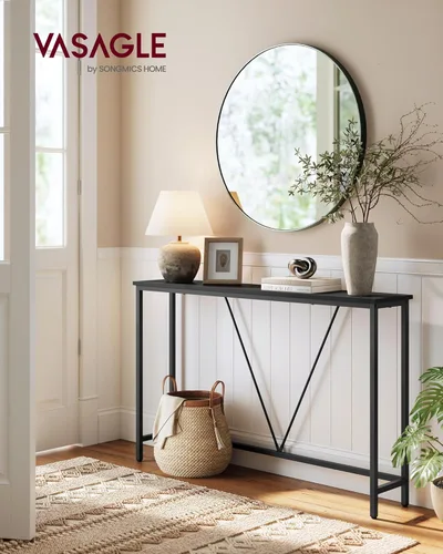 Vista 2 de VASAGLE Mesa de sofá consola, mesa de entrada estrecha, para sala de estar, dormitorio, fácil montaje, gris carbón y negro tinta ULNT020B04