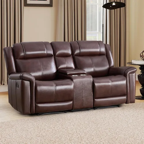 Vista 22 de EBELLO Sofá reclinable de dos plazas de piel sintética, sofá reclinable manual, silla de 2 plazas de estilo moderno de mediados de siglo