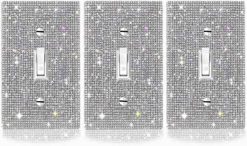 Vista 24 de Cubierta decorativa para interruptor de diamantes de imitación plateados brillantes, placa de pared de una sola banda