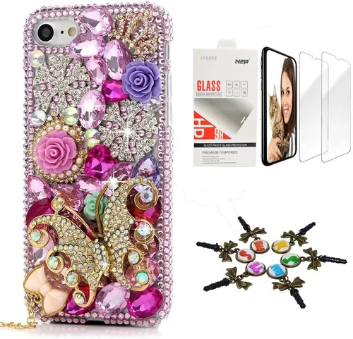 Vista 6 de STENES Bling Funda compatible con iPhone 5C, elegante, hecha a mano en 3D [serie brillante], diseño de hipocampo coral con protector de pantalla