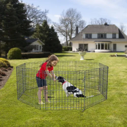 Vista 6 de NEZUC Jaula plegable de metal para perros con valla para perros, 8 paneles de 24 pulgadas de altura con cubierta superior/almohadilla inferior