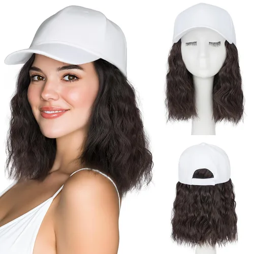 Vista 15 de SEGO Gorra de béisbol con extensiones de cabello para mujer, resistente al calor, pelo sintético unido corto y recto, peluca de gorra de béisbol