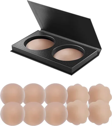 Vista 8 de VOCH GALA 5 Pares de Cubierta de Pezón para Mujer Reutilizable, Pastillas de Pezón de Silicona Adhesivas, Pétalos de Sujetador Adhesivos #1 Crema