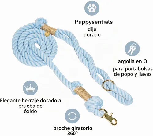 Vista 8 de Puppysentials Correa de perro de cuerda de algodón trenzada de 5 pies para Azul claro