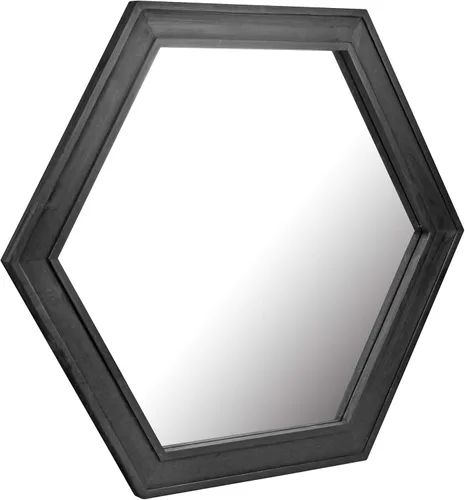 Vista 2 de Stonebriar Espejo de pared hexagonal decorativo de 24 pulgadas con marco de madera negra y soporte para colgar, decoración rústica decorativa