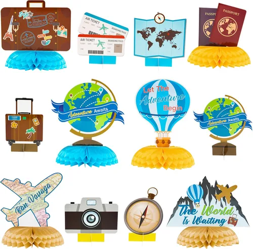 OSNIE 12 centros de mesa con temática de panal de abeja, decoración de fiesta, viajes alrededor del mundo, decoración de mesa, accesorios de fotos