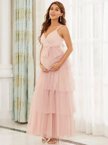 Vista 3 de Ever-Pretty Vestido de fiesta de noche de maternidad con cuello en V y borla para mujer 20794-EY