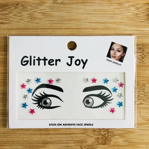 Vista 2 de Esquinas de ojos - Joyas para la cara, blanco, rojo, azul, estrella del 4 de julio, gemas para la cara, decoraciones de tatuajes, calcomanías